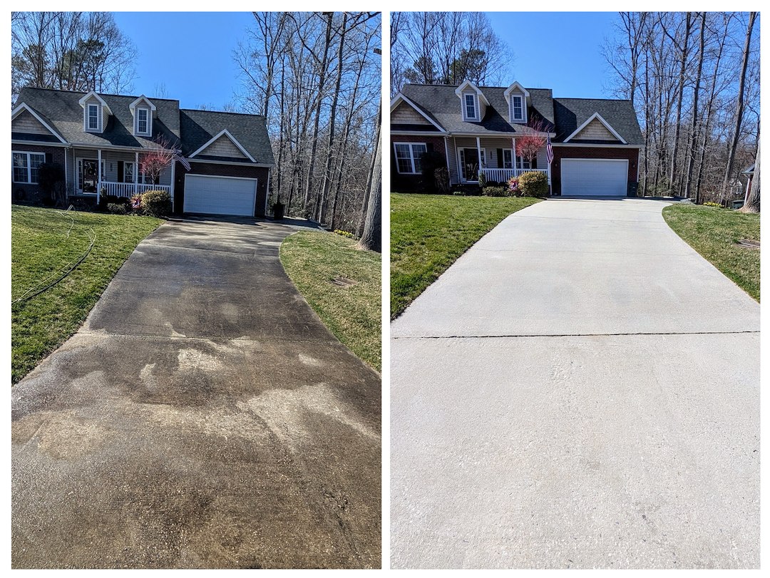 Driveway before and after pressure washing